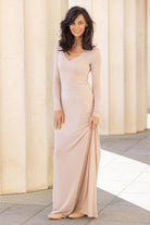 beige stretchy maxi dress