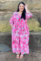 pink floral midi dress plus size