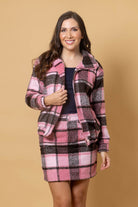 pink tartan bomber jacket plus size