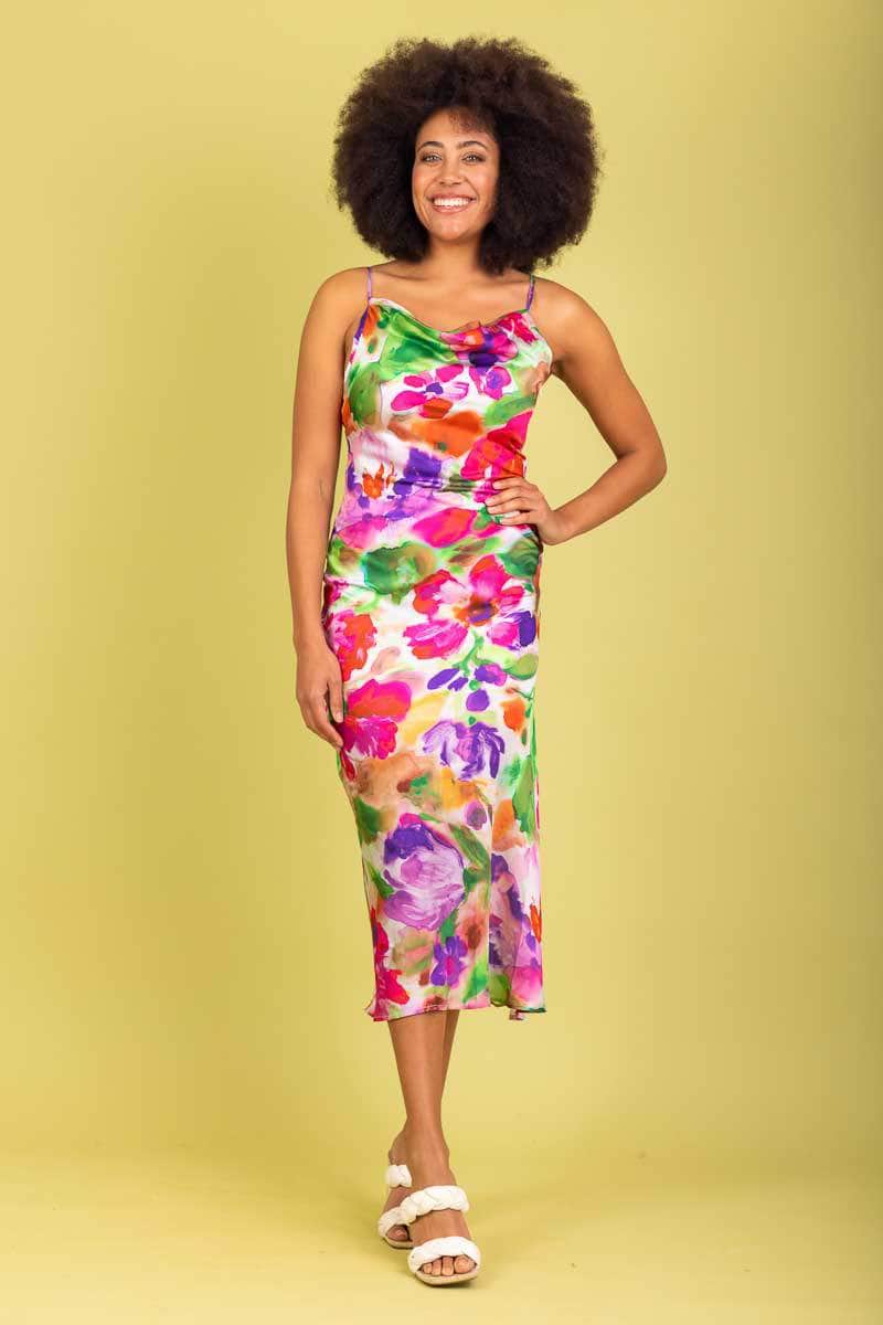 cowl neck midi dress