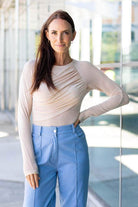 beige ruched shirred top