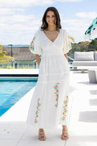 white vneck maxi dress