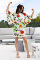 white floral mini dress