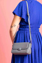 blue leather handbag