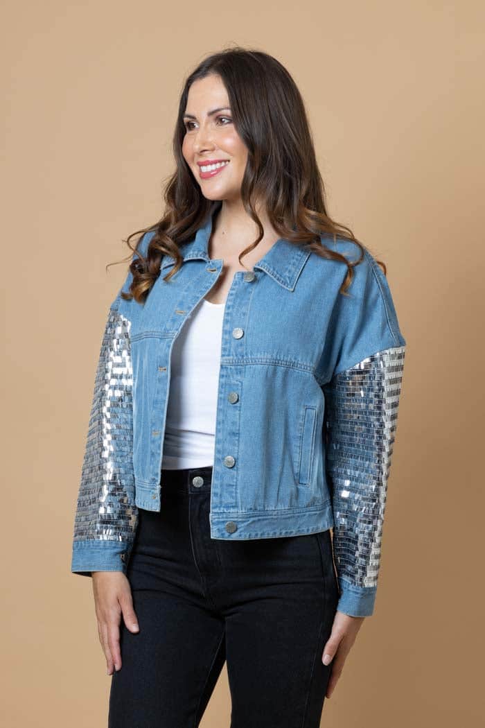 Sylvia Sequin Sleeve Denim Jacket – Augustine