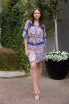 blue print mini shirt dress