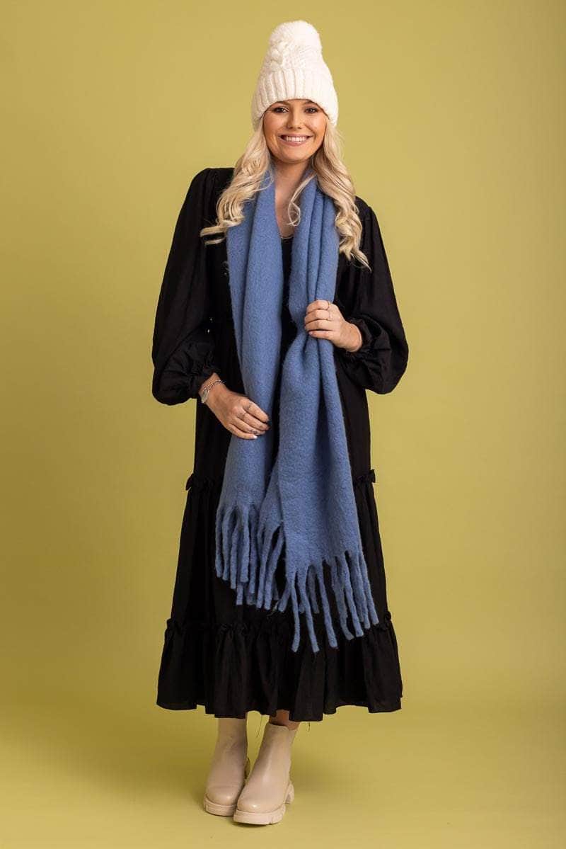 Tassel Scarf Dusty Blue – Augustine