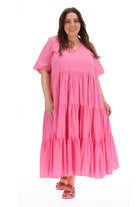 pink tiered maxi dress plus size