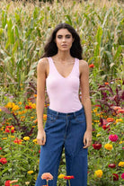 pink v neck ribbed tank