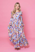 blue floral shirred dress