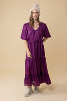 purple tiered maxi dress