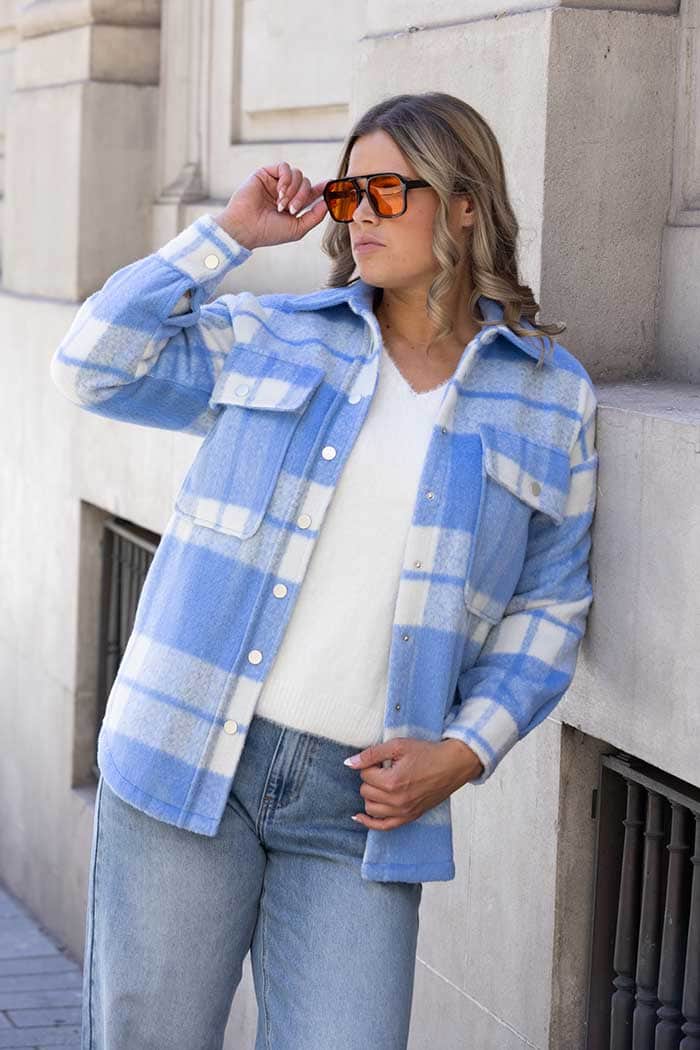 blue tartan shacket plus size