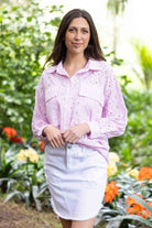 pink striped shirt embroidered