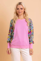 pink sweatshirt top floral mint