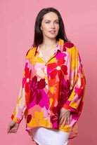 red orange floral shirt