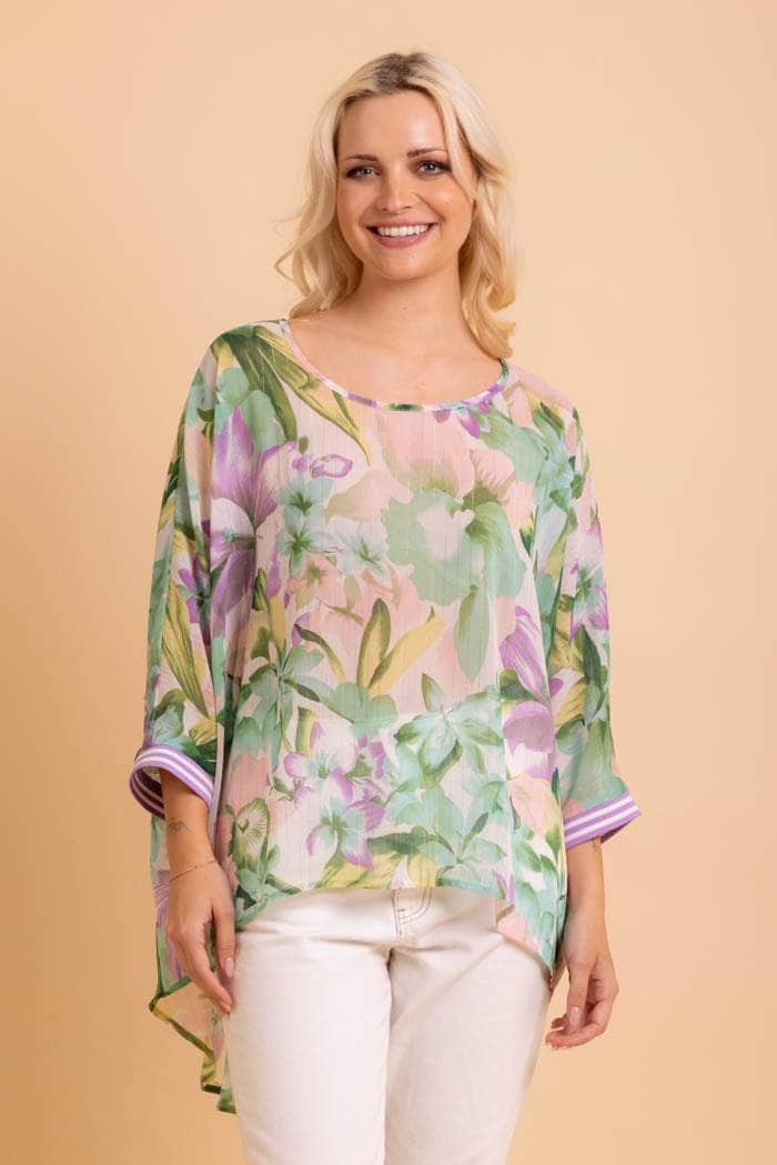 green floral oversized top
