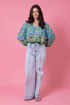 bleached pintucked denim jean