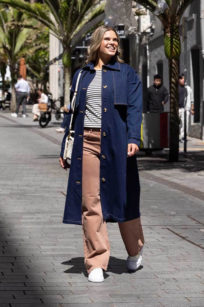 navy denim trench coat