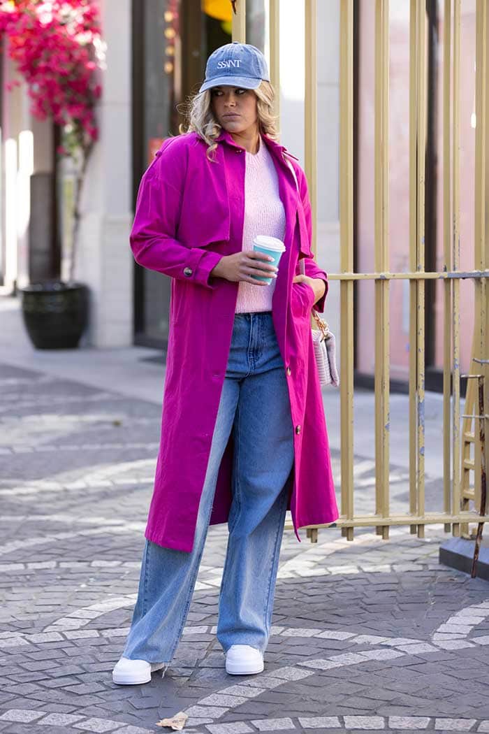 long hot pink trench coat