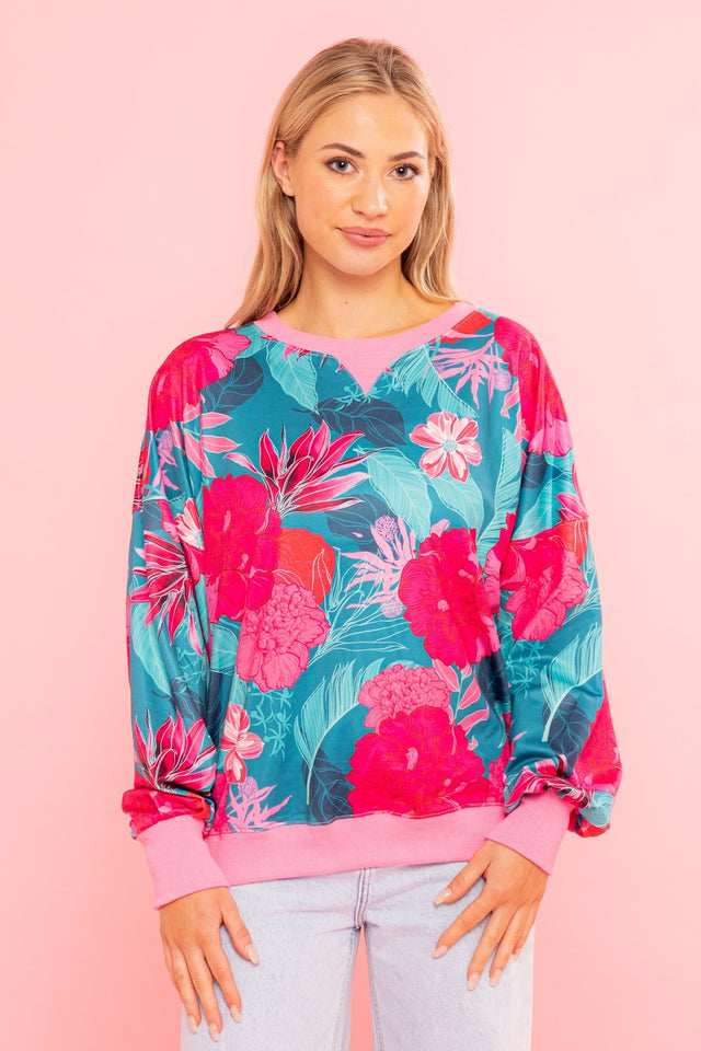 teal floral sweatshirt
