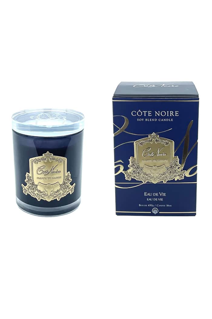 Cote Noire  Candle Dark Vessel with Gold Badge Eau De Vie 450g