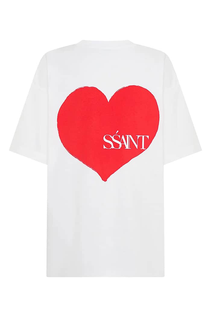 White t-shirt with red heart