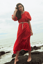 lace midi dress orange