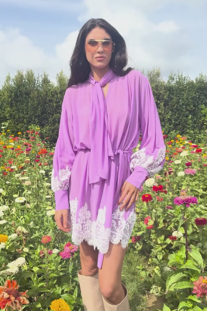 lilac purple chiffon mini dress