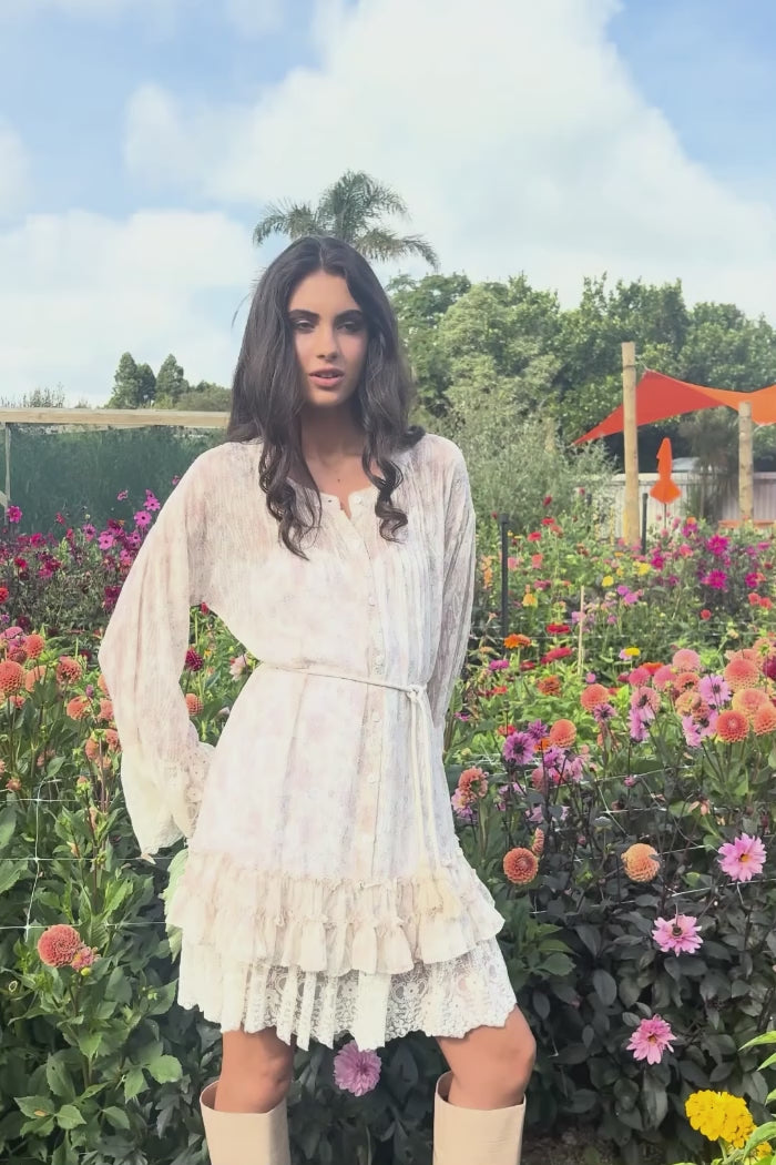 floral cream mini dress