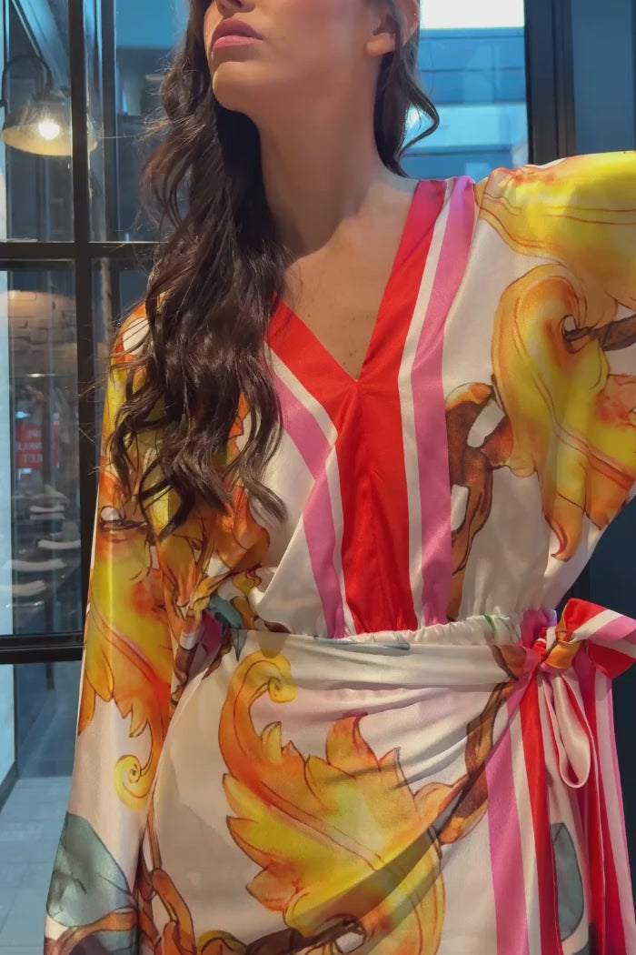 floral red wrap dress