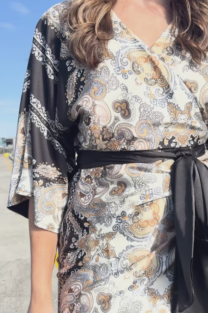 silky wrap dress black