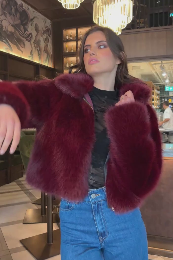 deep cherry fur jacket