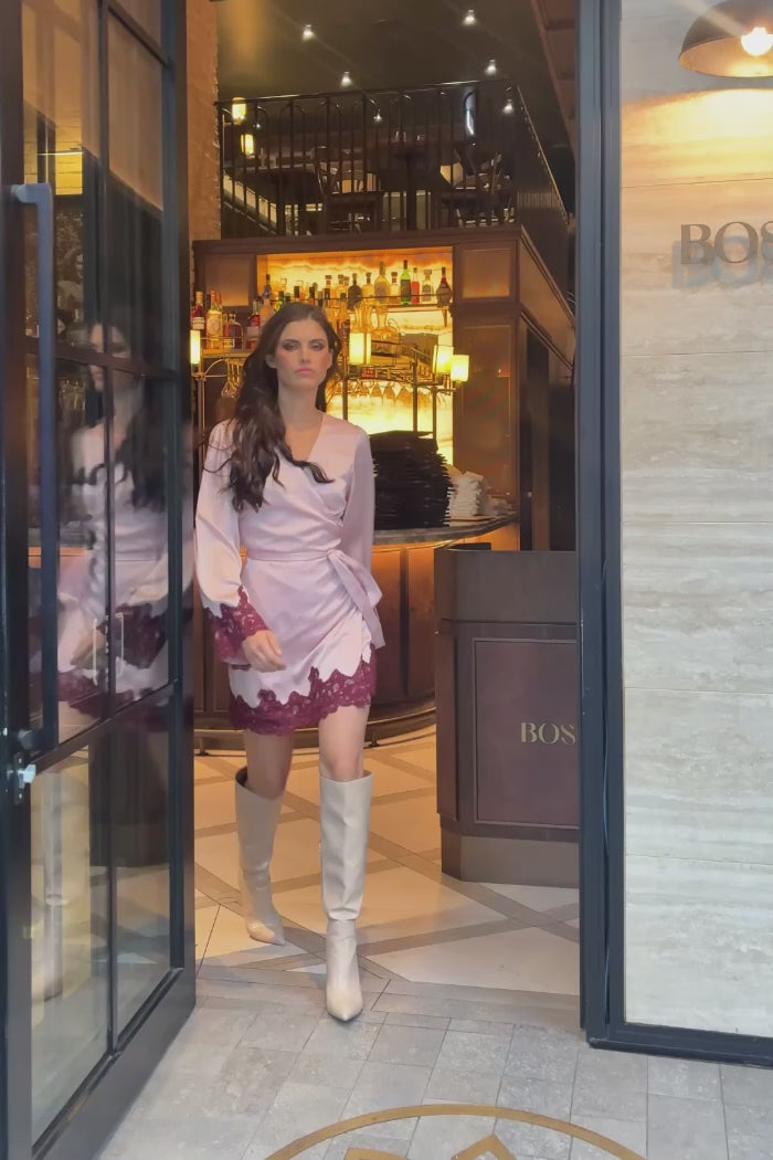 satin pink wrap dress