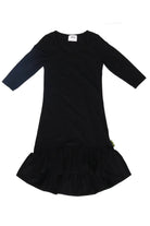 long sleeve frill hem kids dress black