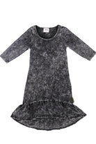 long sleeve frill hem kids dress stonewash