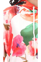 A white pink floral print hoodie ribbing cropped