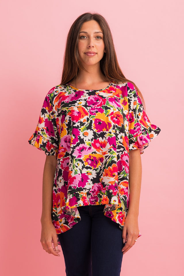 black and pink floral tee