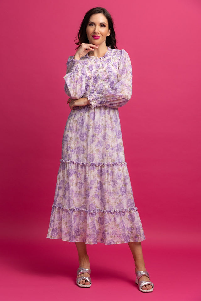 lilac floral midi dress
