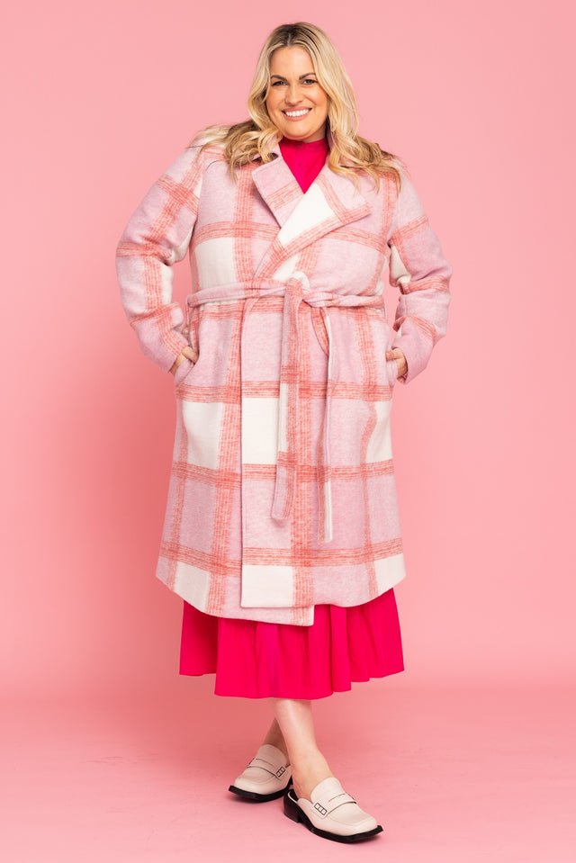 blush & cream tartan print coat