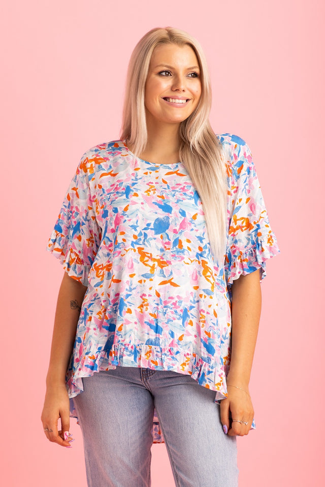printed frilly top