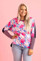 blue based floral print top