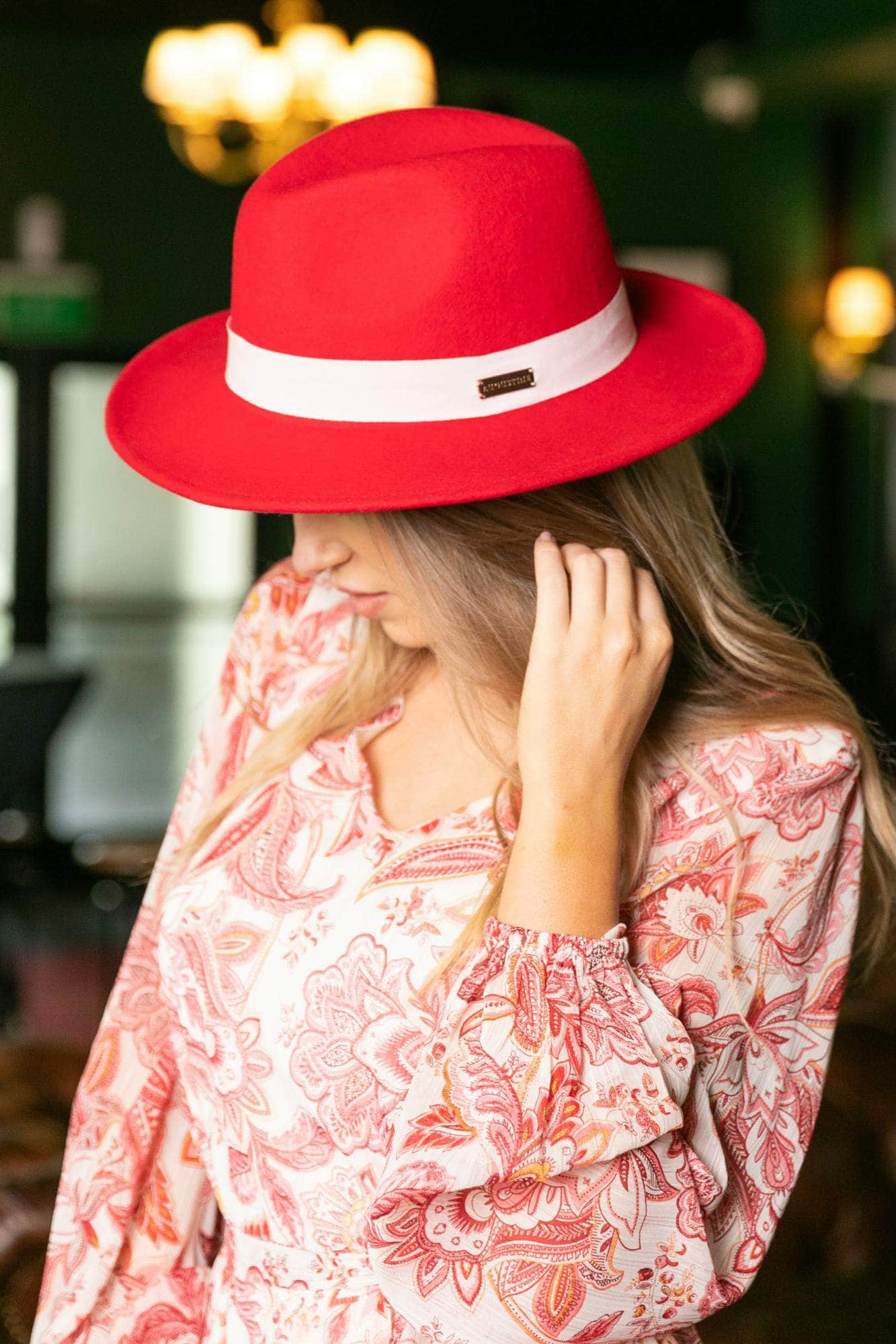 red wool fedora hat