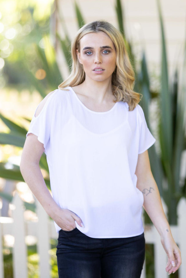 Cold Shoulder Tee White