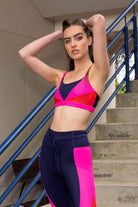 Invision Crop Bra Navy Pink Red Panels