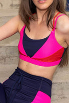 Invision Crop Bra Navy Pink Red Panels
