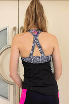 Go the Distance Black Singlet with Built In Zebra Print Bra