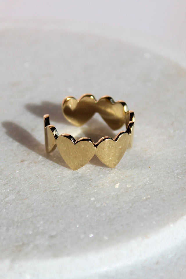 adjustable ring of gold hearts