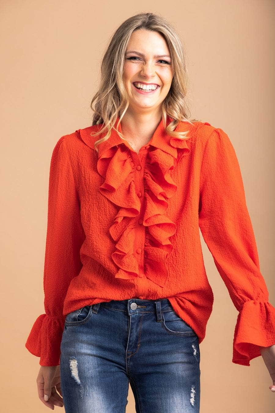 red frilly tops