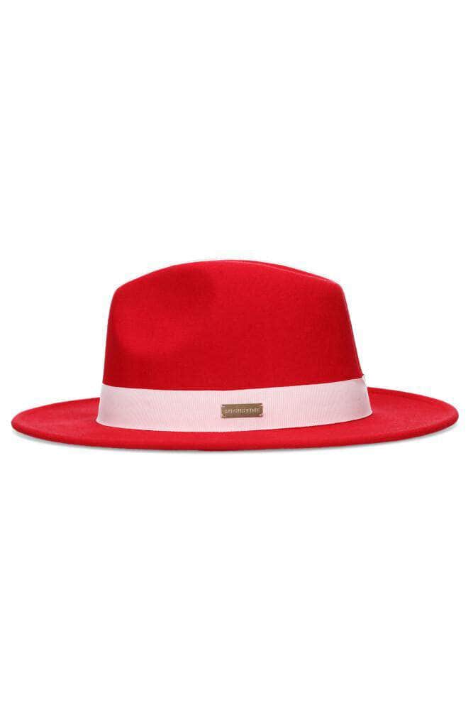 red wool fedora hat