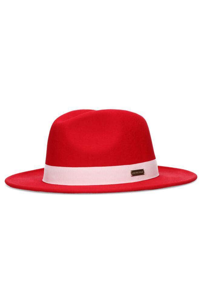 red wool fedora hat